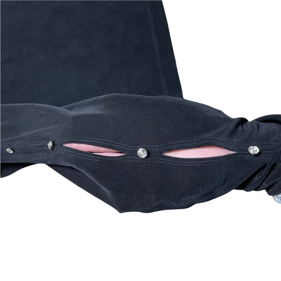 Chicos Travelers Split Sleeve Top Pant 2 Pc Set Sz 1 Black Wide Leg Pant Crystal - Picture 5 of 9